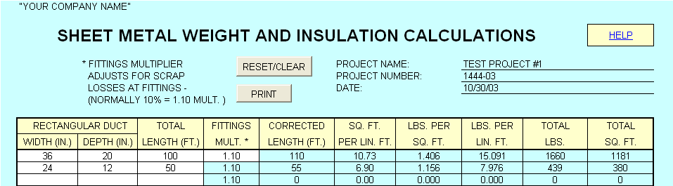 Smacna Duct Weight Chart